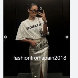 NWT ZARA METALLIC ZW MIDI SKIRT SILVER